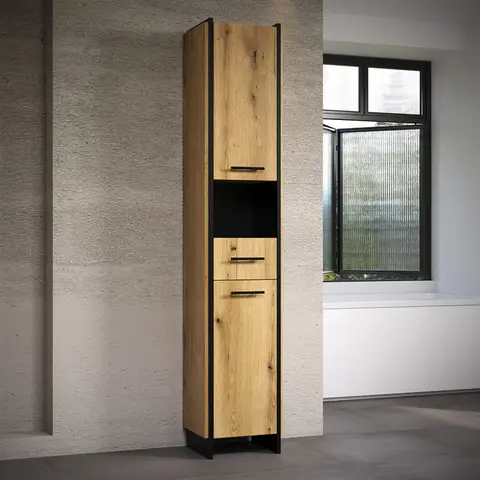 Colonne de salle de bain contemporain chêne clair Saphira Chêne clair — Chêne clair