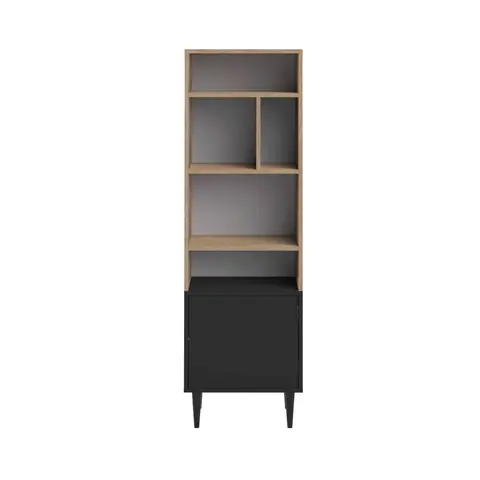 Bibliothèque en bois noir avec placard et niche de rangement - BI6005