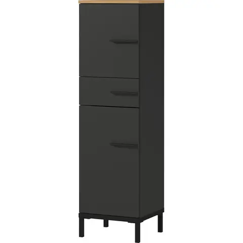 Colonne de salle de bain moderne H 123 cm Yankie Chêne/graphite ou noyer/gris clair — Chêne