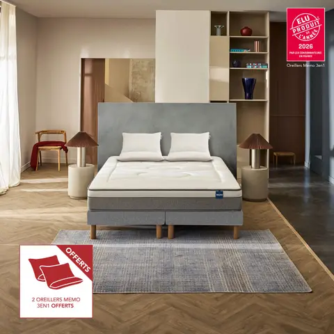 Pack matelas hybride 140x190 cm Bultex Restore + 2 oreillers 60x60 cm Bultex Memo 3-en-1 offerts