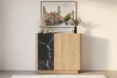 Auren - Mini Commode Chêne clair 80 cm x 42 cm x 78 cm