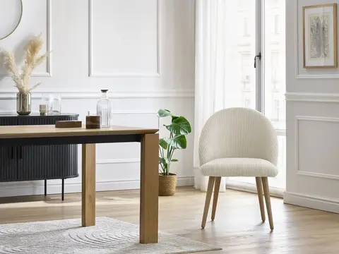 Lot de chaises LALIE velours côtelé et pieds scandinaves bois beige