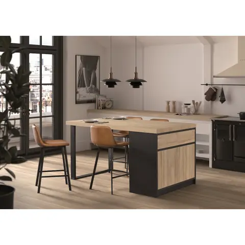 Ilot de cuisine central contemporain chêne/graphite Fanie Chêne/graphite — Chêne