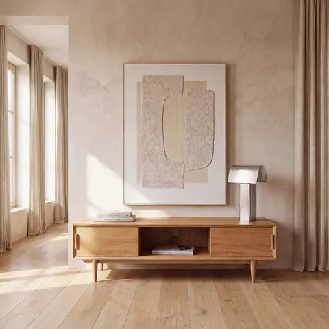 Meuble TV placage chêne, L160 cm