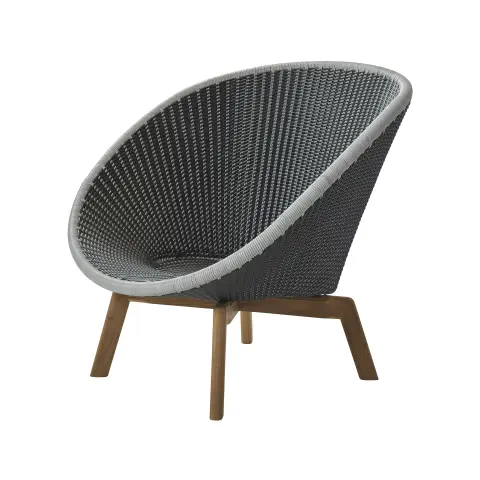 Fauteuil lounge Peacock Weave Grey/Light grey, pieds en teck