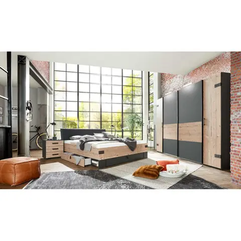 Chambre adulte style industriel marron/graphite Nashville Marron — Marron
