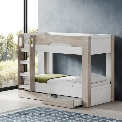 Lit superposé enfant contemporain chêne ivoire/blanc Enora Chêne ivoire/blanc — Chêne ivoire
