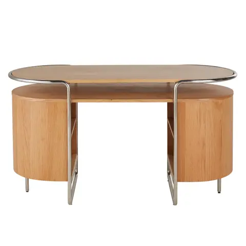 Bureau ovale en bois et acier chromé