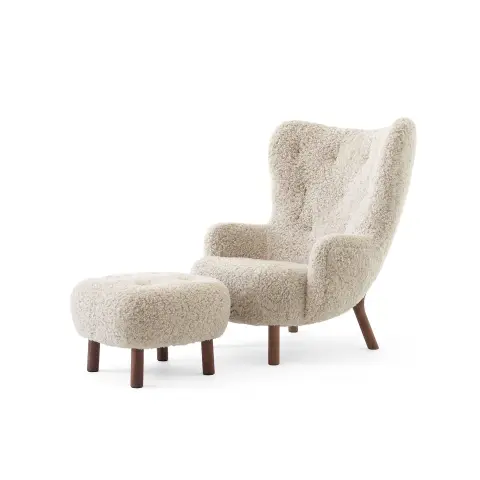 Fauteuil Petra VB3 High incl. pouf ATD1 Noix de Grenoble huilée-Sheepskin Moonlight