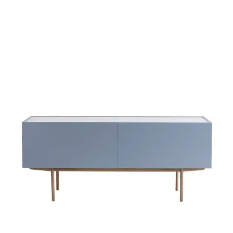 Luc Deluxe 160 table d'appoint nordic blue, dessus en carrara, pieds p6, tiroirs