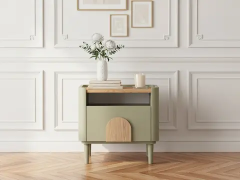 Table de chevet 1 tiroir ENYRA pieds bois massif vert