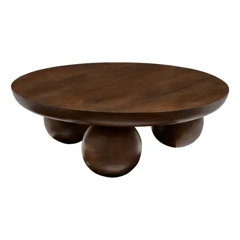 Table basse ronde en bois massif avec pieds boules
