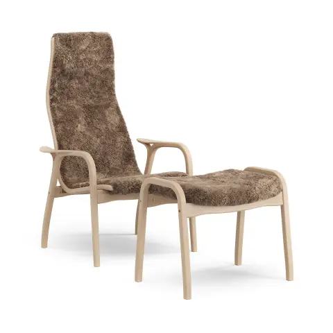 Fauteuil et repose-pieds Lamino hêtre laqué/peau de mouton Sahara (Brun nougat)
