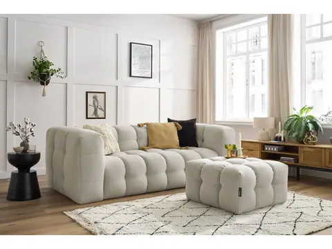 Canapé droit convertible 3 places CLOUD lisse avec pouf beige