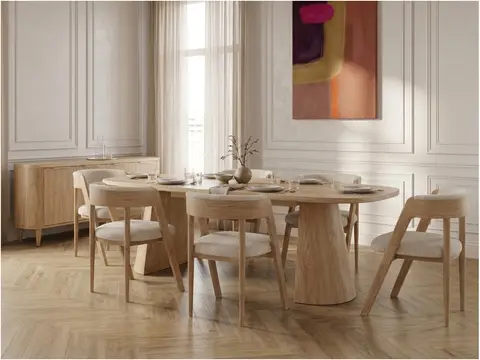 Ensemble MAZARGUES avec table à manger et 6 chaises BASTIDE + buffet 200 cm marron clair