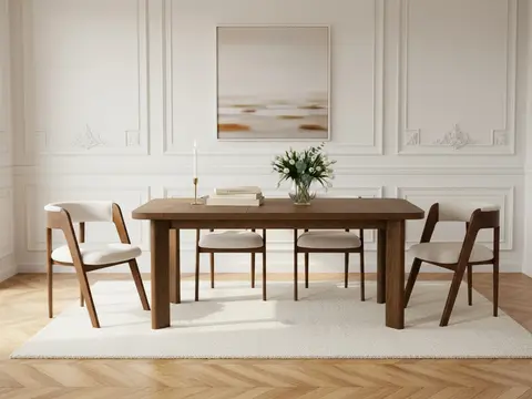 Table à manger extensible 150 à 210 cm LUMINY placage chêne massif marron foncé