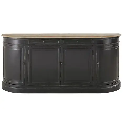 Buffet 4 portes 2 tiroirs en pin recyclé noir L190