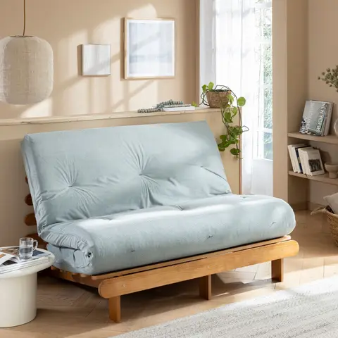 Matelas futon 90x190 cm latex ferme tissu velours côtelé Vert Céladon - Terre de Nuit