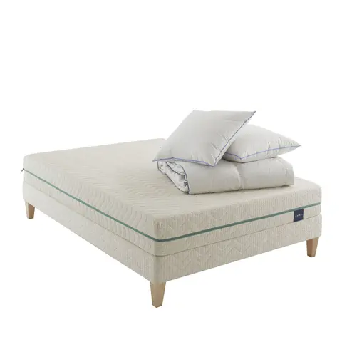 Ensemble matelas naturel latex naturel, sommier, pieds, couette et oreiller Aube 700