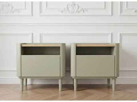 Lot de 2 chevets 1 tiroir ANYRA pieds en bois massif vert