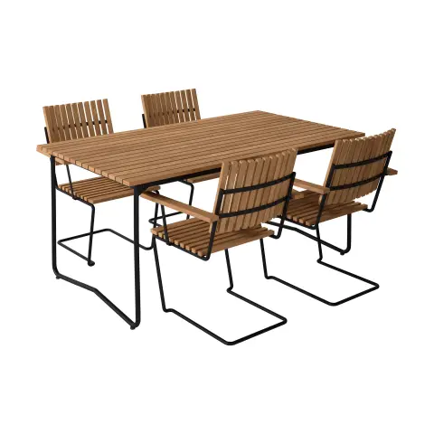 Table Bovik + 4 chaises teck-black