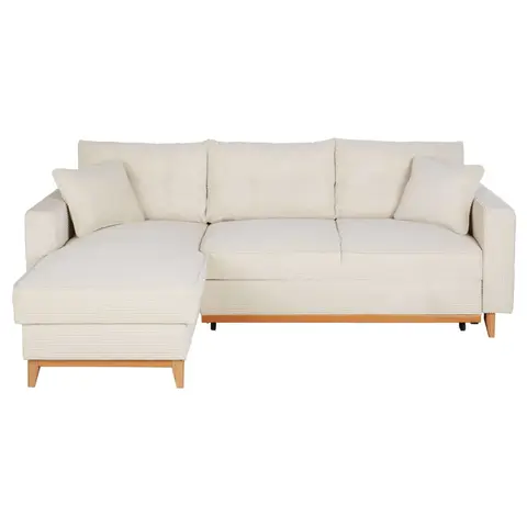 Canapé d'angle convertible style scandinave 3/4 places en velours côtelé beige