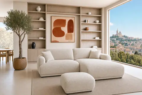 Canapé d'angle Duo Rosalie Angle - Tissu Chenille Beige Angle gauche 264 cm x 165 cm x 83 cm