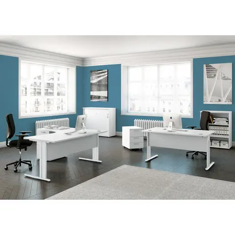 Bureau compact avec voile de fond Sato — Blanc