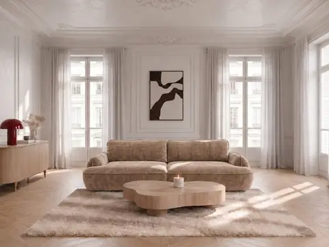 Canapé droit convertible 4 places CELESTE lisse beige