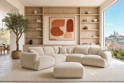 Canapé panoramique Duo Rosalie Panoramique - Petit Velours Côtelé Beige 285 cm x 102 cm x 83 cm