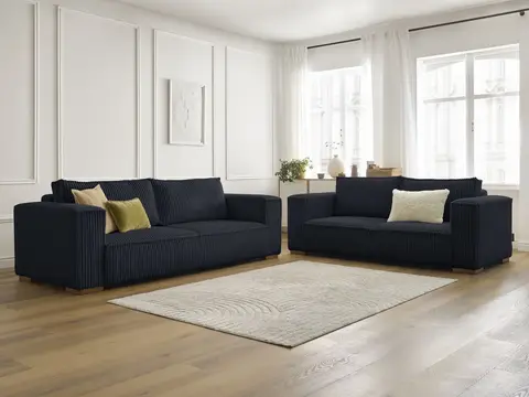 Ensemble canapé droit 3 + 2 places CHELSEA gros côtelé doux noir