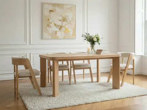 Ensemble LUMINY avec table à manger extensible 150 à 210 cm + chaises BASTIDE placage chêne massif chêne