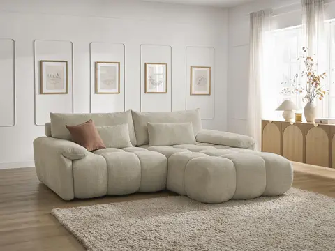Canapé d'angle IVANE avec dossier avance-recule en texturé beige