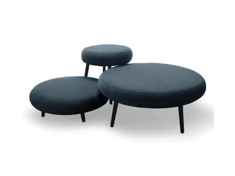 Lot de 3 poufs EDEN lisse bleu foncé