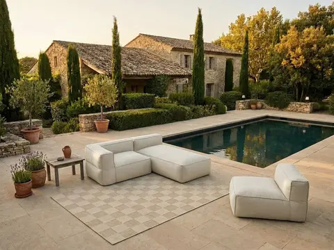Canapé de jardin modulable GIULIA avec bâche de protection, beige