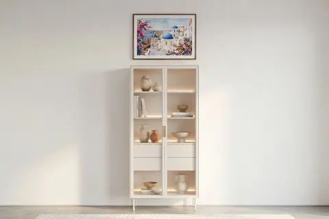 Commode Paloma - Vitrine Beige 91 cm x 39 cm x 194 cm