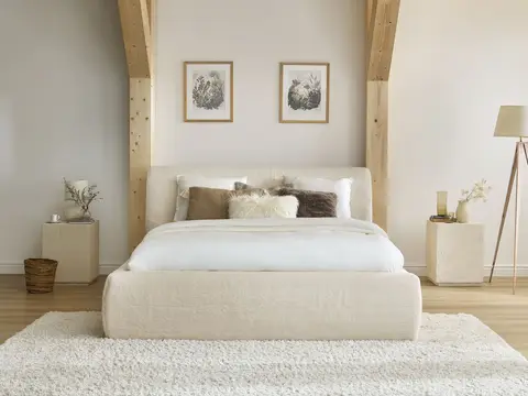 Lit coffre CERVIN effet fausse fourrure crème