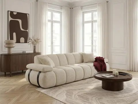Canapé droit 4 places avec dossier avance-recule RIVOLI en chiné beige