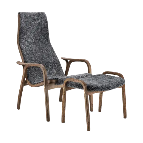 Fauteuil Lamino et repose-pieds en chêne/peau de mouton Special Edition Rubio Monocoat Chocolate-Charcoal