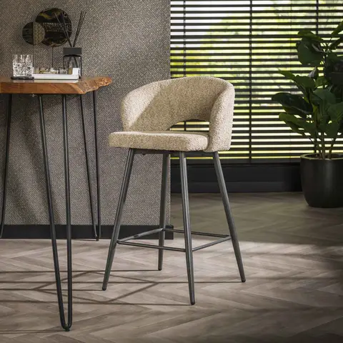 Tabouret de bar moderne en tissu bouclé Clelia (lot de 2) Sable — Sable