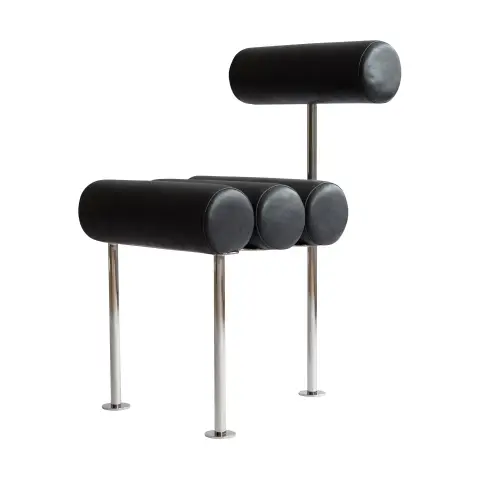 Chaise de salle à manger Hiro Stainless steel-aniline leather black