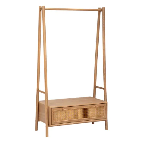 Meuble d’entrée en bois avec tringle et tiroir cannage
