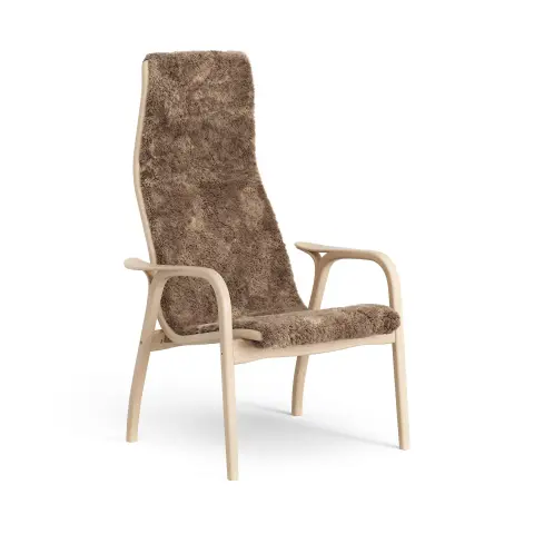 Fauteuil Lamino hêtre laqué/peau de mouton Sahara (marron nougat)