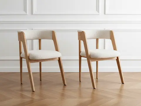 Lot de 2 chaises BASTIDE placage chêne massif et bouclette chêne