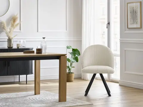 Lot de chaises LALIE velours côtelé et pieds étoile beige