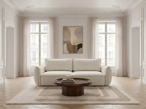 Canapé droit convertible 3 places ESMEE chenille blanc