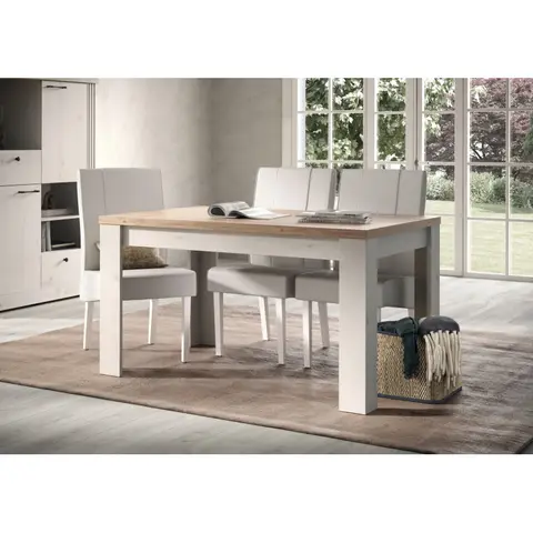 Table de salle à manger extensible contemporaine chêne blanc Elbeth Chêne blanc — Chêne blanc