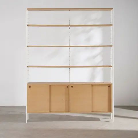 Etagère 4 portes et acier écru, L153 cm