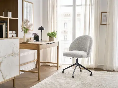 Chaise de bureau LALIE chiné et pietement à roulettes avec hauteur ajustable gris clair