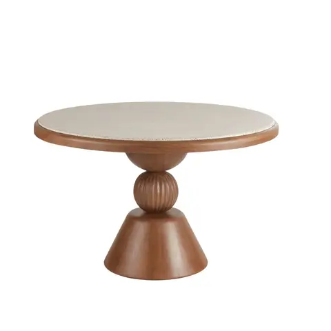 Table à manger professionnelle ronde effet terrazzo et en bois de manguier massif 6 personnes D120